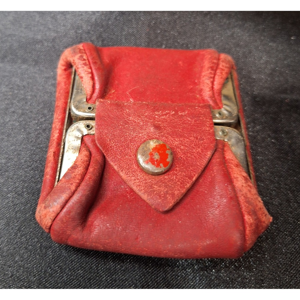 Antique 1920s Red Leather Double Hinge Working Snap Closure Coin Purse